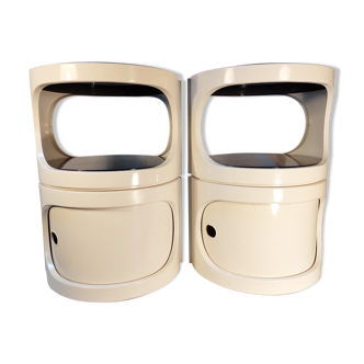 Paire de chevets cylindriques vintage en plastique ABS empilables