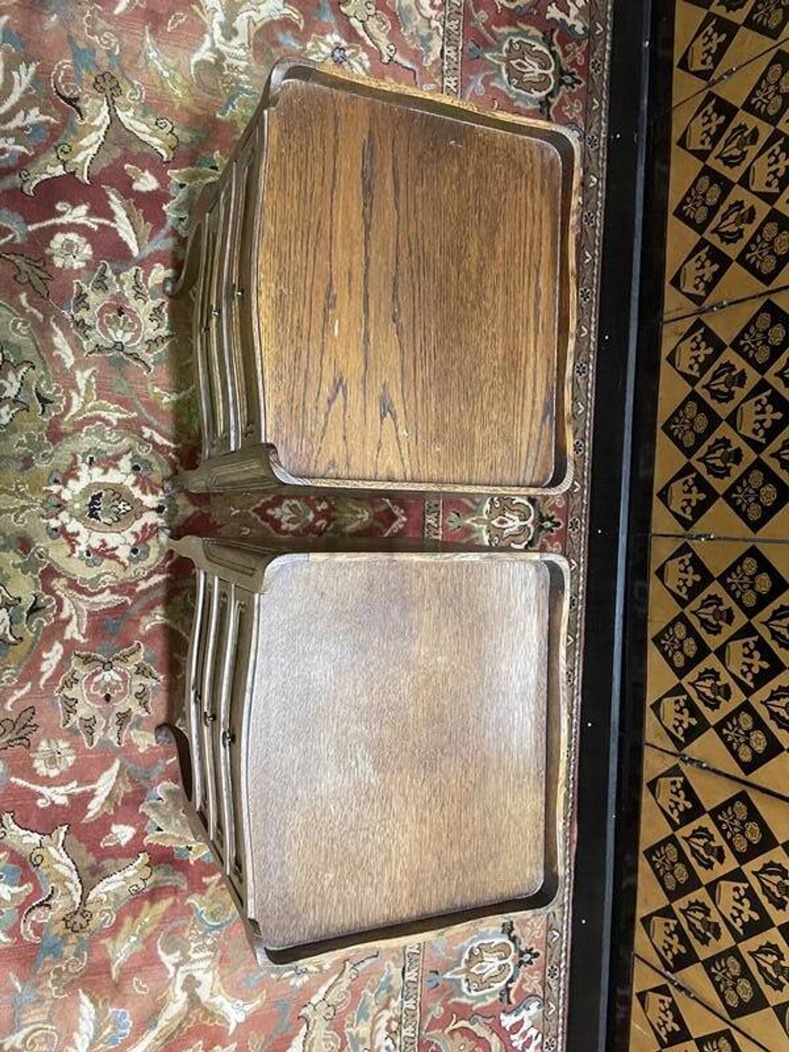 Pair of Louis XV style oak bedside tables
