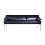 Black leather sofa made in 1930s Czechia by Vichr & Co. - Fully restored