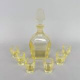 Art Deco Carafe Decanter with 6 Glasses, Labeled