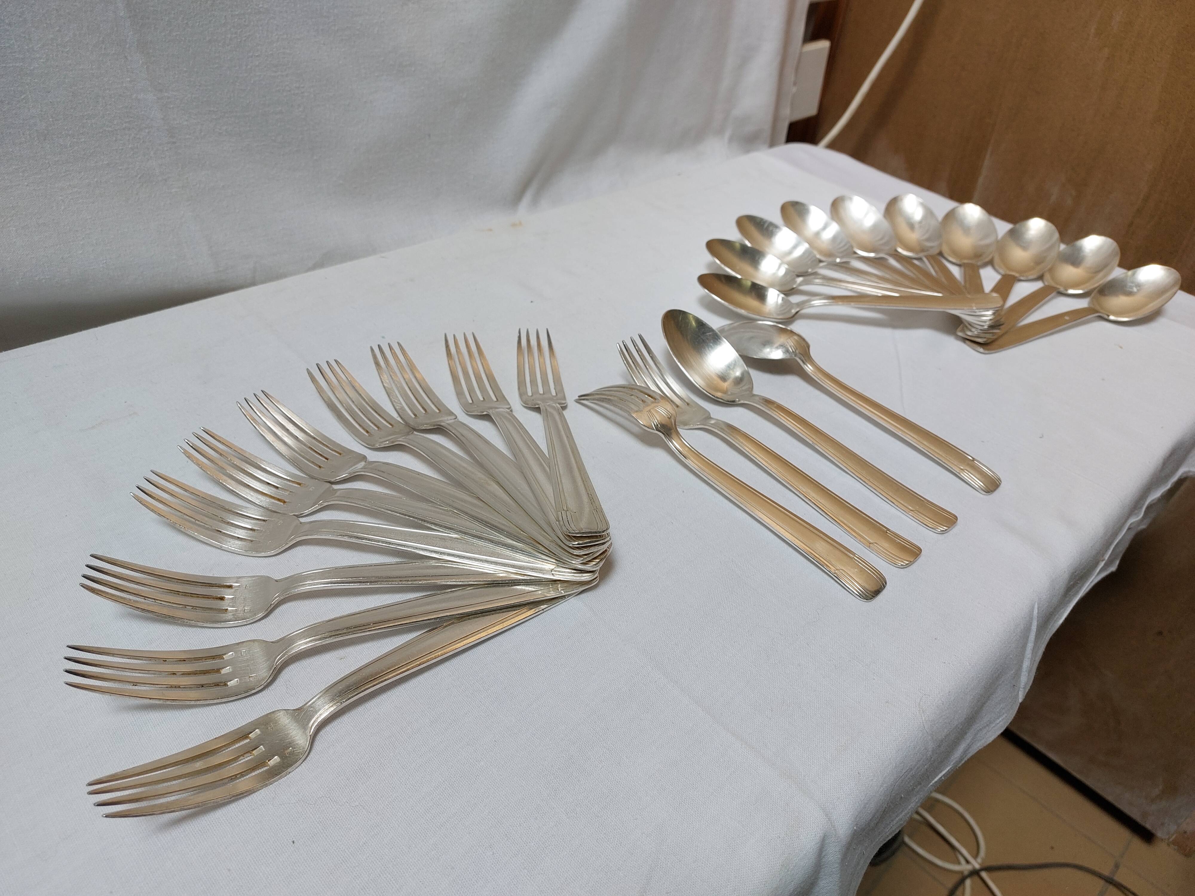 Cutlery set 24 pieces Art Deco in silver metal 84g - Goldsmith's mark