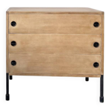 Three-drawer commode ARP — Minvielle, oak and lacquered metal, France, years