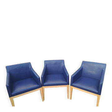 set of 3 leather armchairs Hugues Chevalier