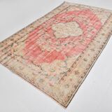 Red & cream oriental turkish vintage rug