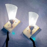 Pair of brass sconces, perforated metal and perhapx conical lampshade, France 50's
