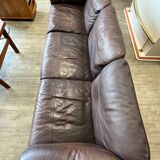 Scandinavian bench in solid teak and leather 1970