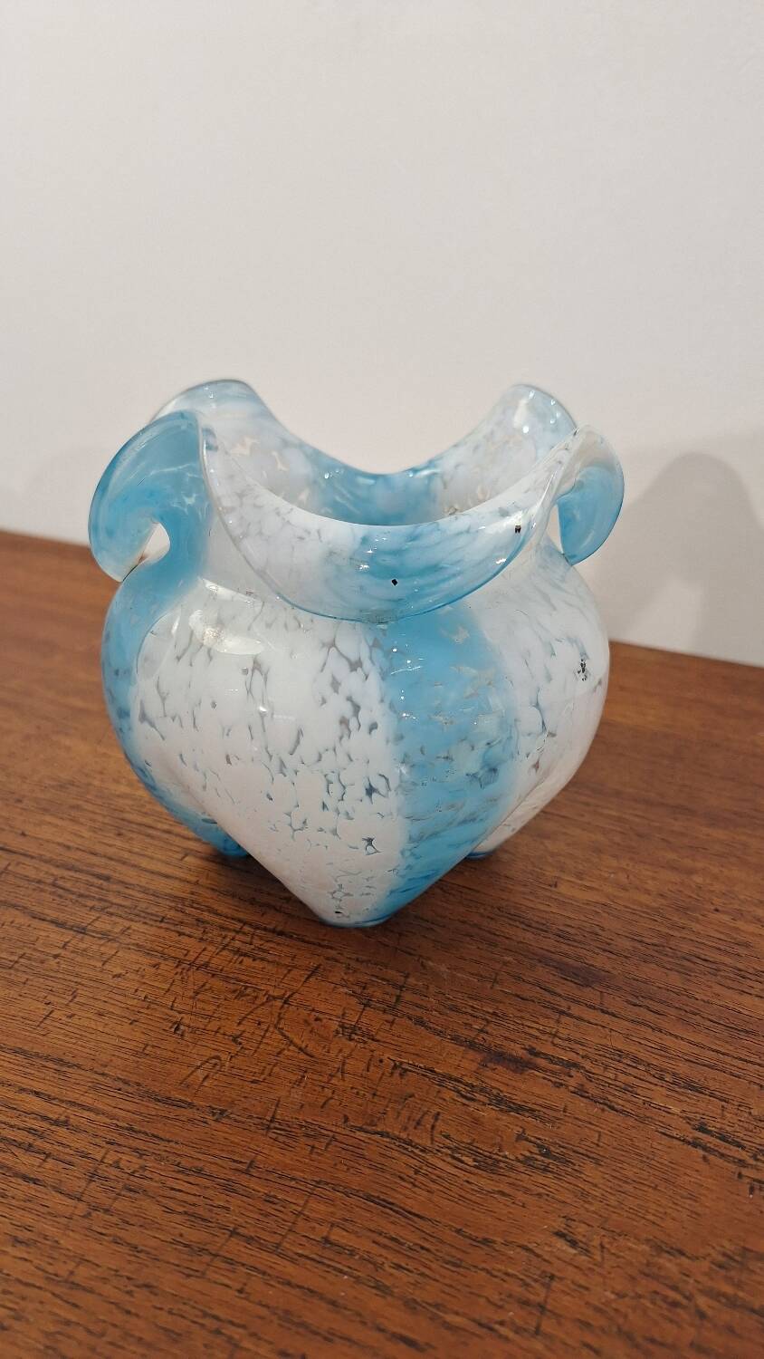 Blue and white glass paste vase