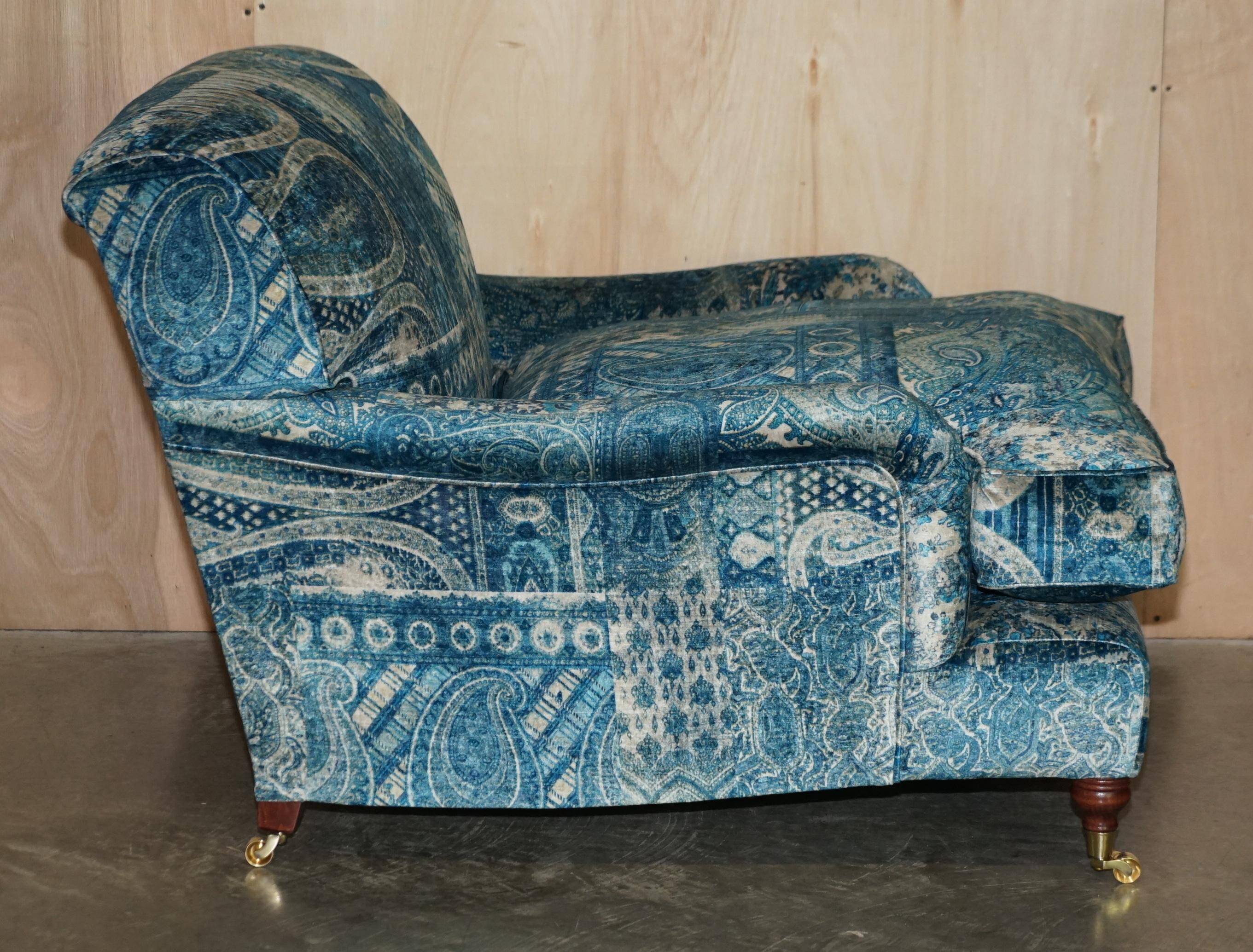 Pair of custom Howard love seat armchairs in Mulberry Lemond silk velvet.