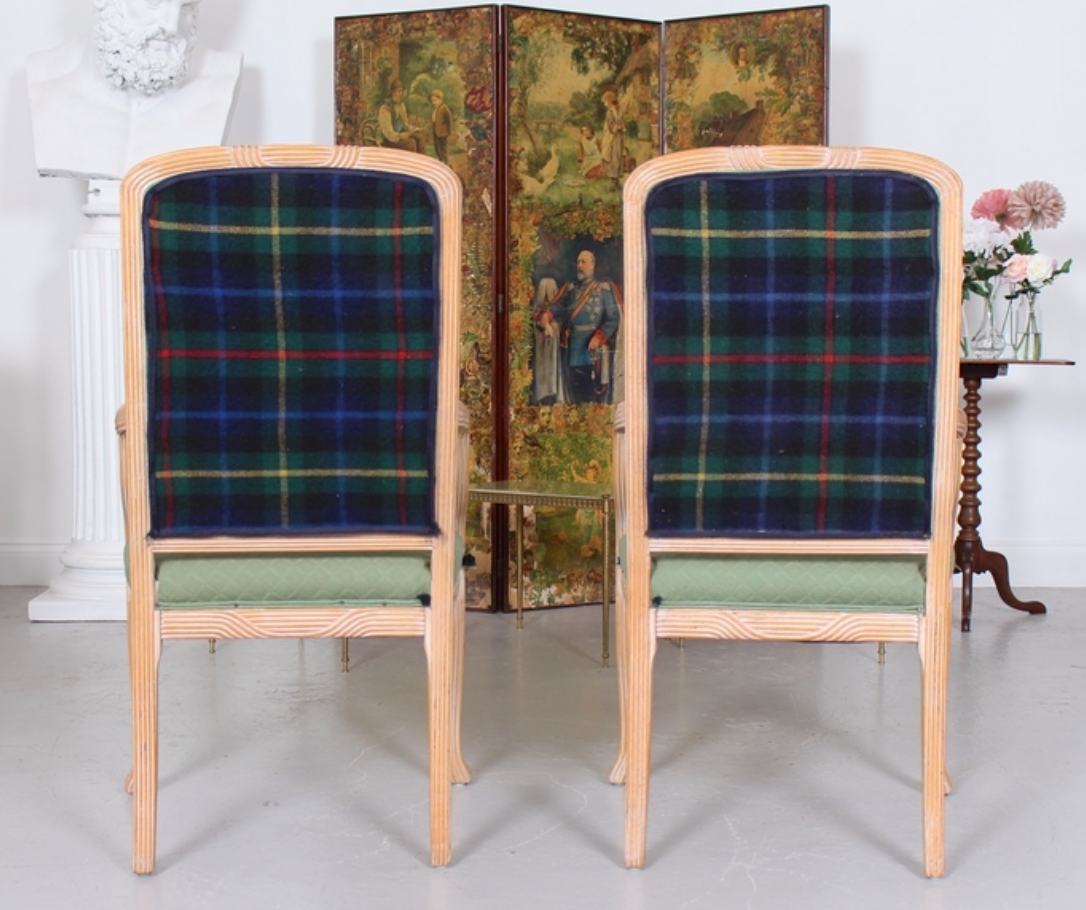 Pair of large green tartan high chairs