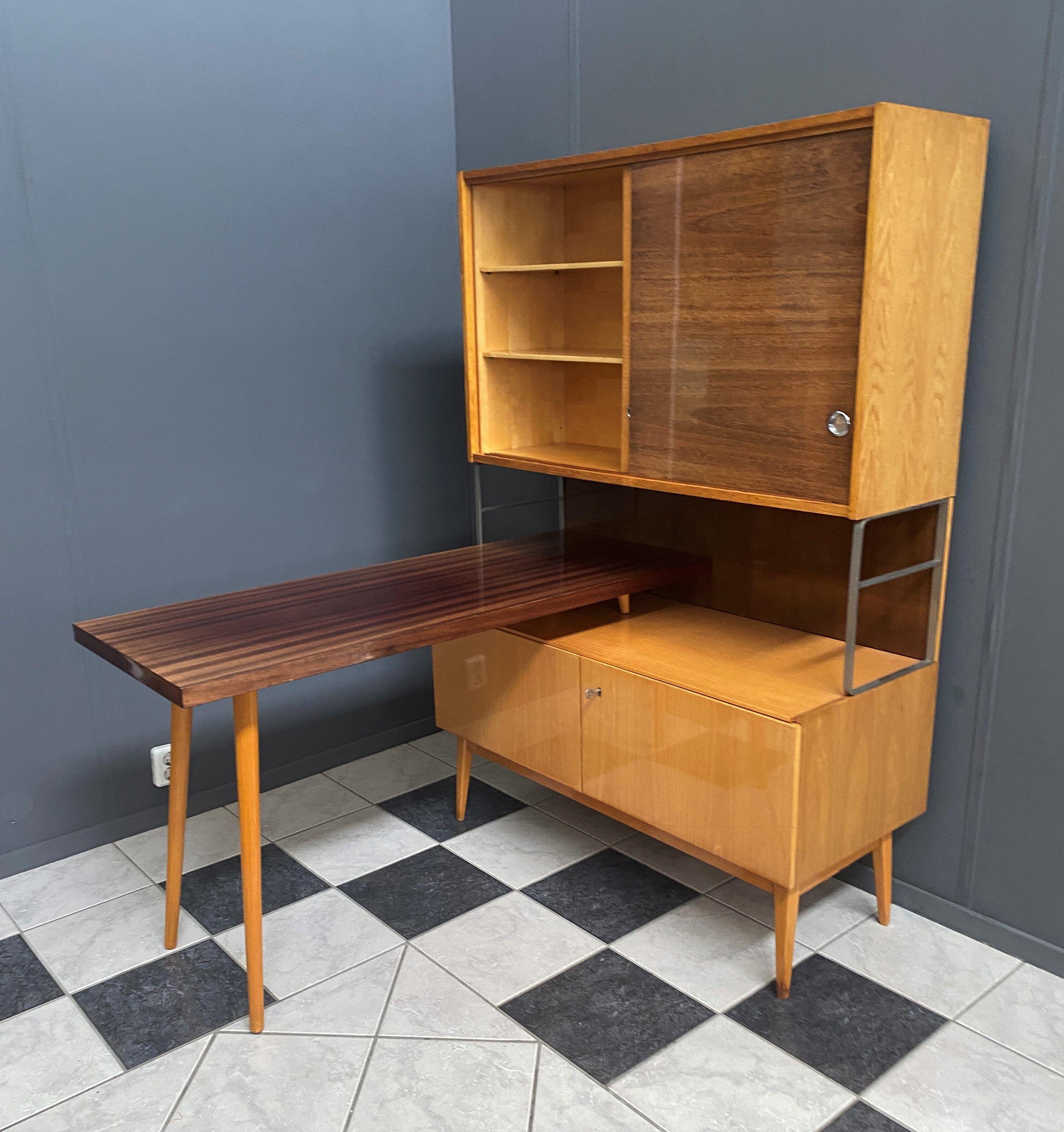 Jitona cabinet with desk two tone wood 1960s
