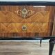 Commode 6 tiroirs en bois, laiton et verre, années 60