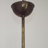 French vintage retro chandelier with 4 lights in brass and bronze with cut glass shades.