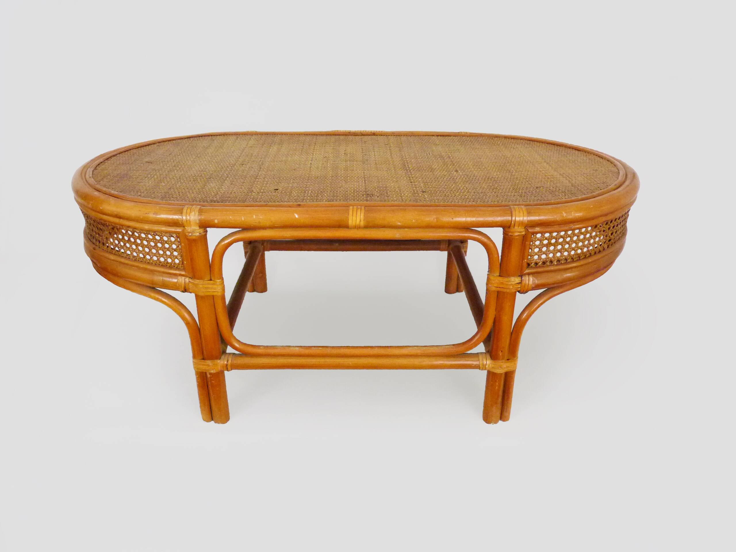 Vintage rattan and wicker coffee table, rattan end table, rattan coffee table.