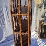 Vintage rattan bookcase shelf