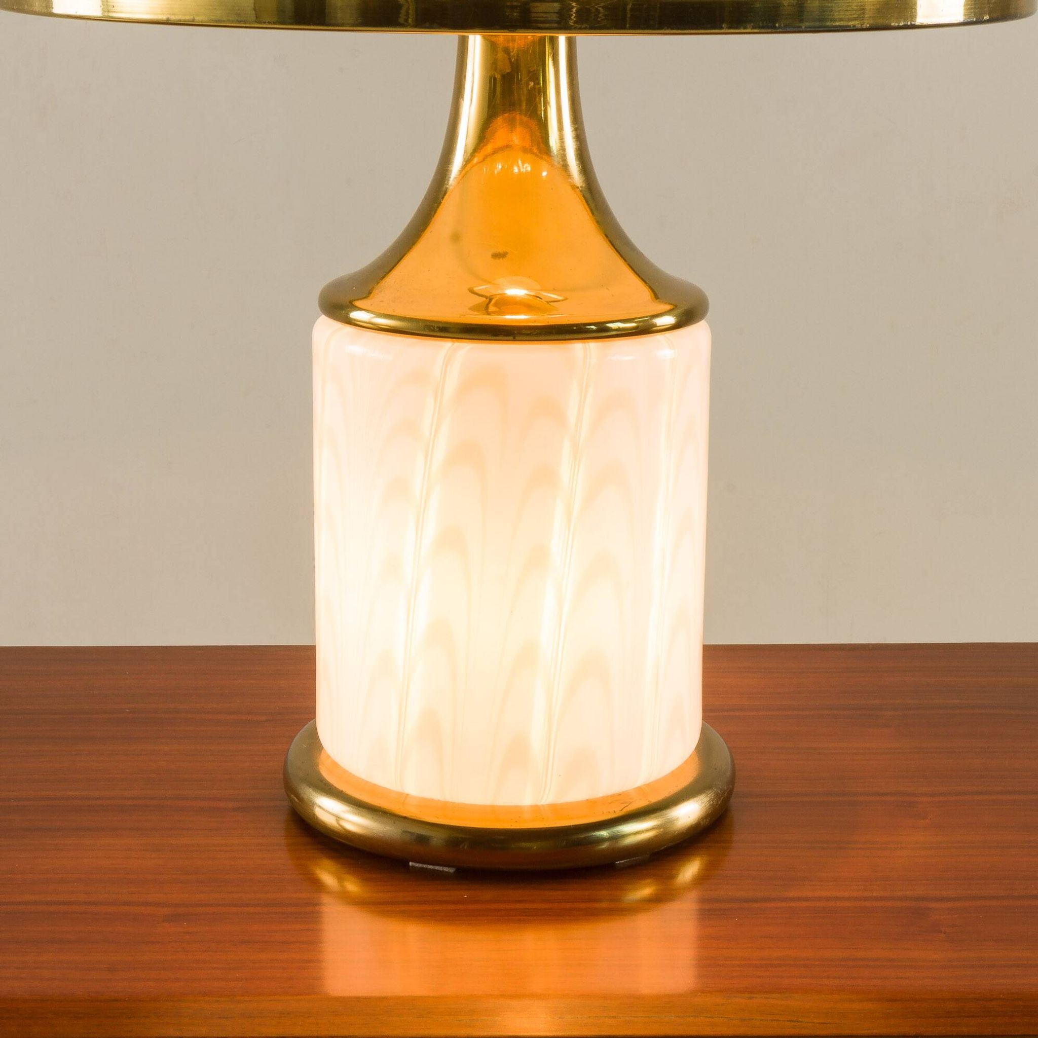 Rare Romeo Rega Murano glass and brass lamp, Italy 1980s