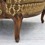 1950s, Danish relax chair, furniture velour, carved ash wood.