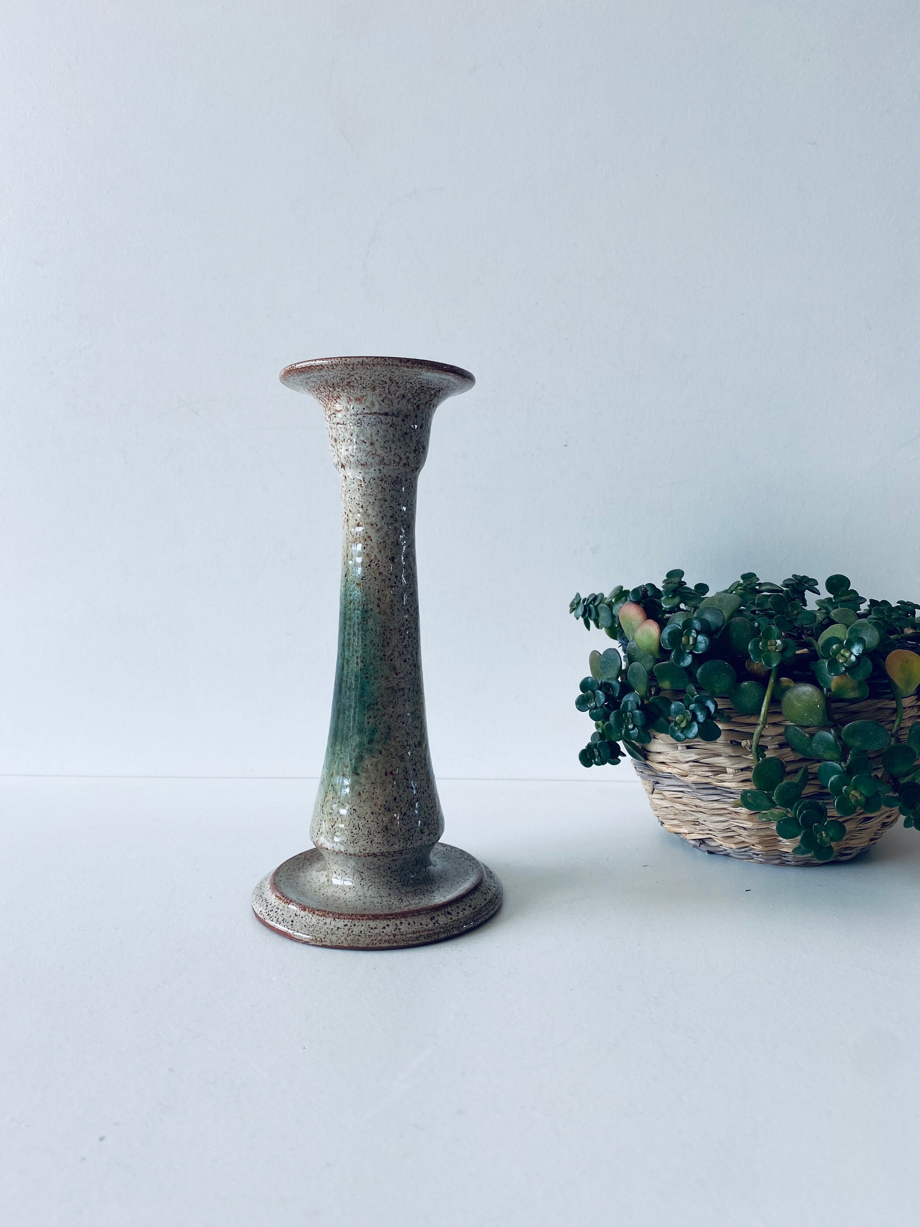 Enamelled terracotta candle holder