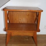 2 oak veneered cross-braced bedside tables