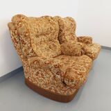 Set of 2 vintage armchairs in floral fabric with fringes from the 60s 70s