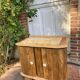 Small accent table / Art Deco bedside table in solid oak and beige marble