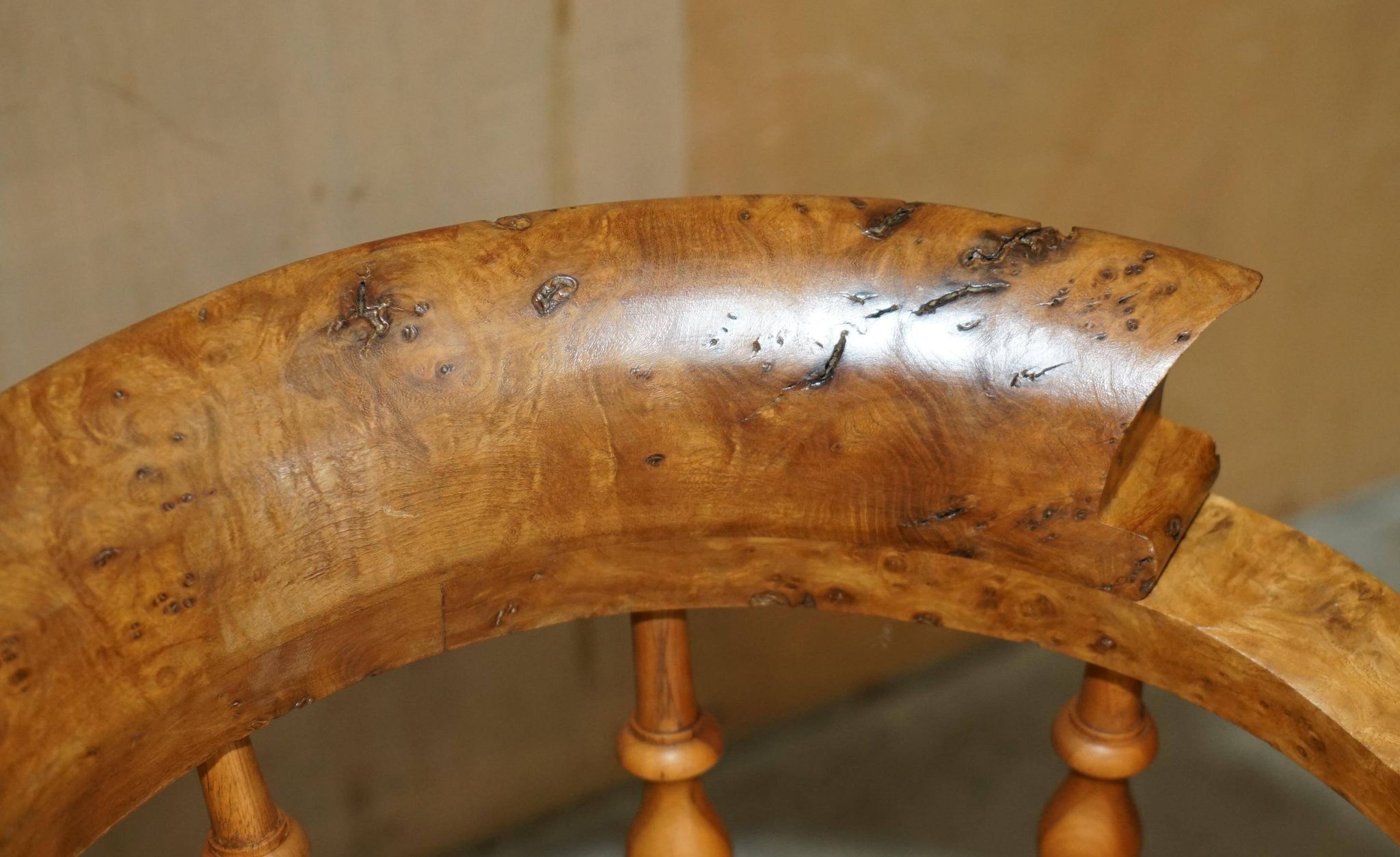 Burr yew wood swivel office chair - Windsor swivel