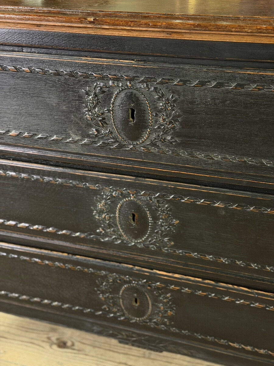 Louis XVI chest of drawers in black patinated oak, 18th century