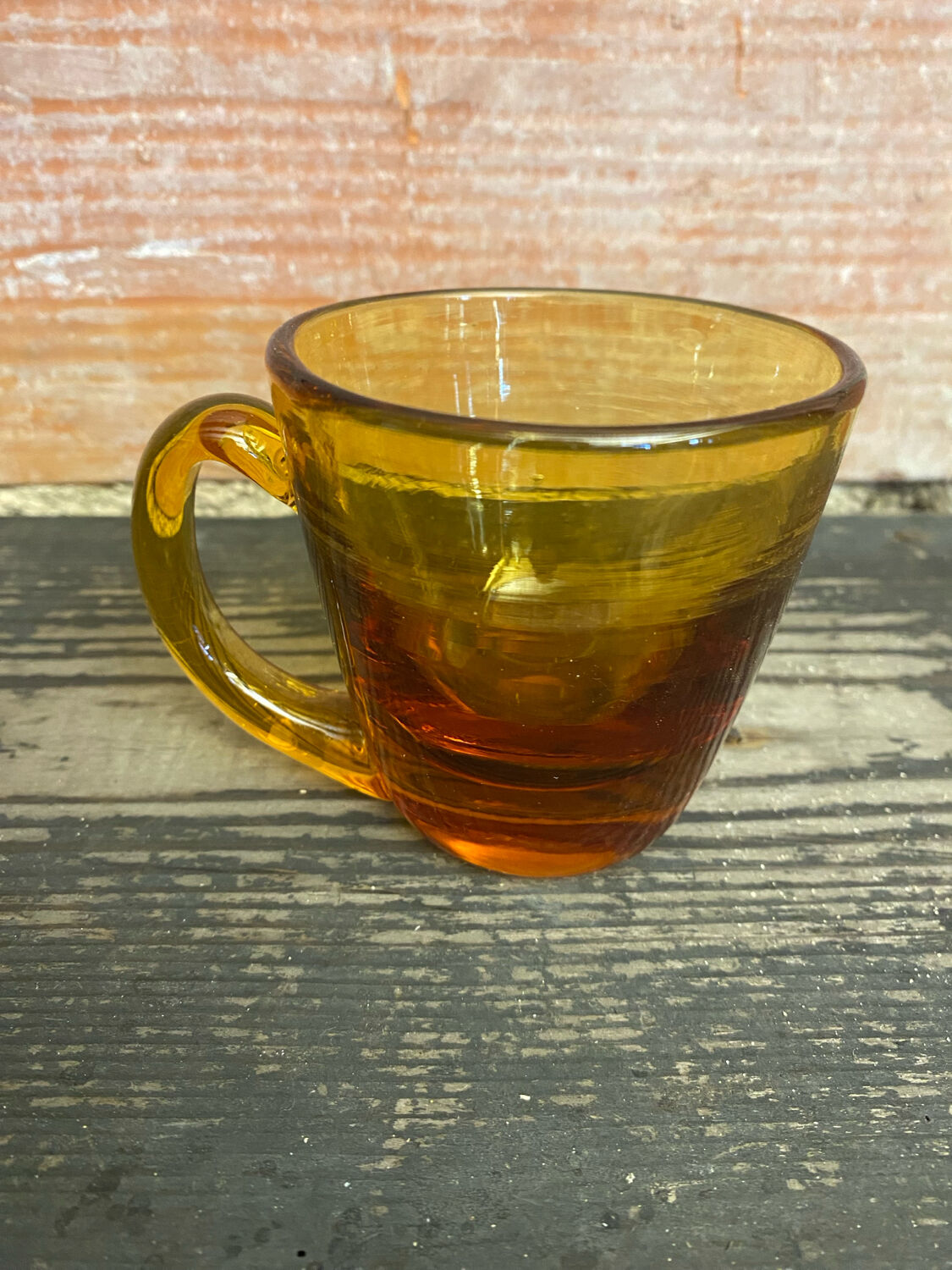 Set of 6 antique amber blown glass cups + vintage handle