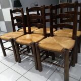 Suite of 6 brutalist straw chairs, 1940s