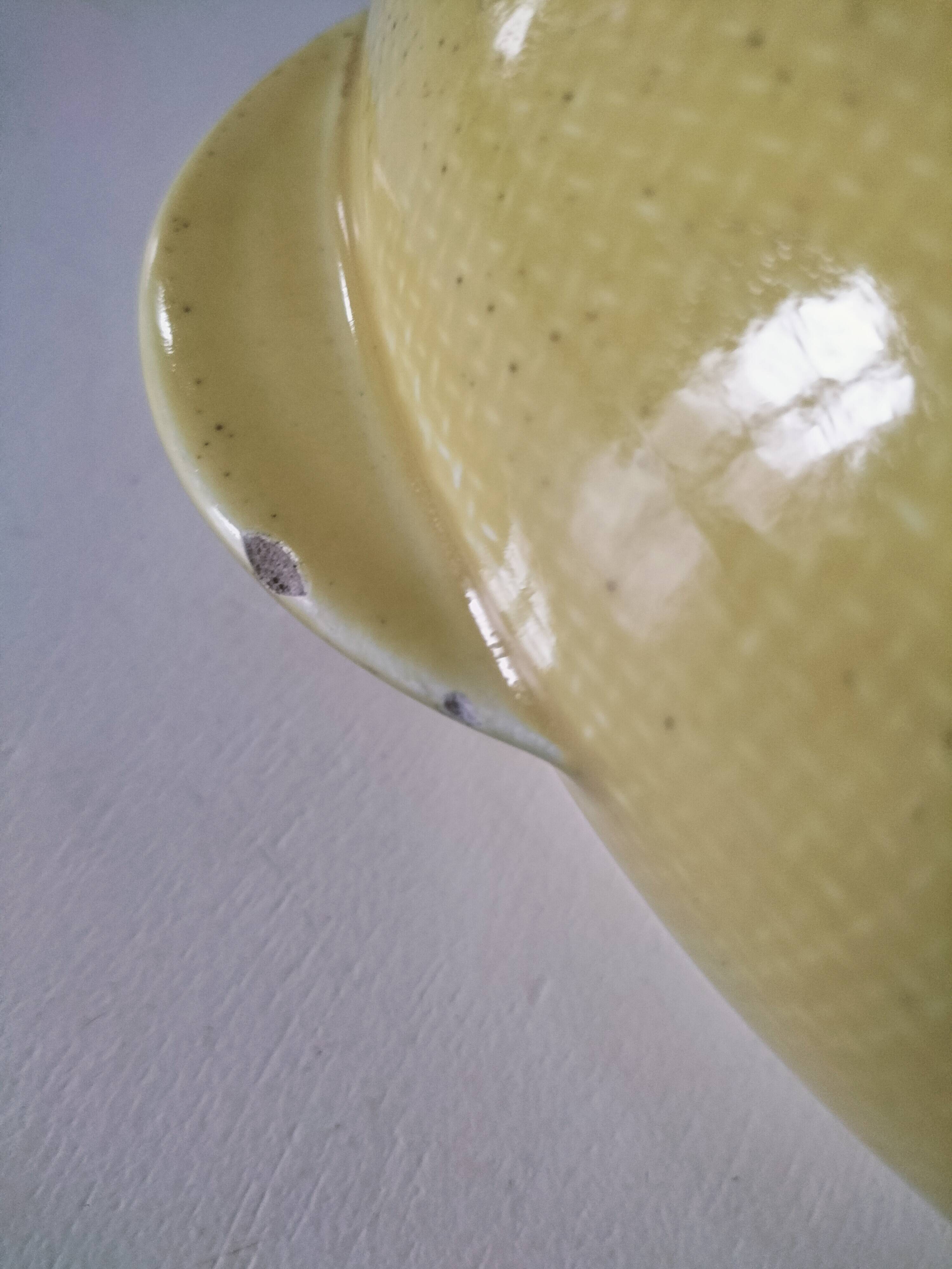 Salins Miramar lemon yellow dish – textured earthenware, 1950s–60s