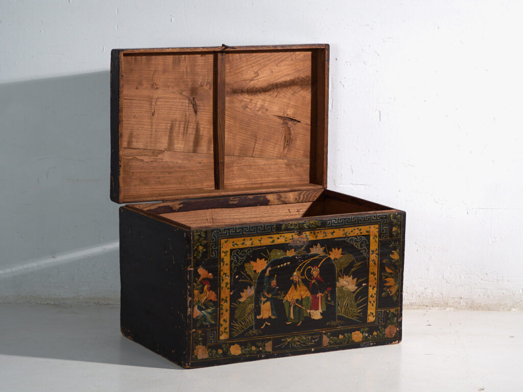 Antique black lacquered pine chest – China, circa 1900