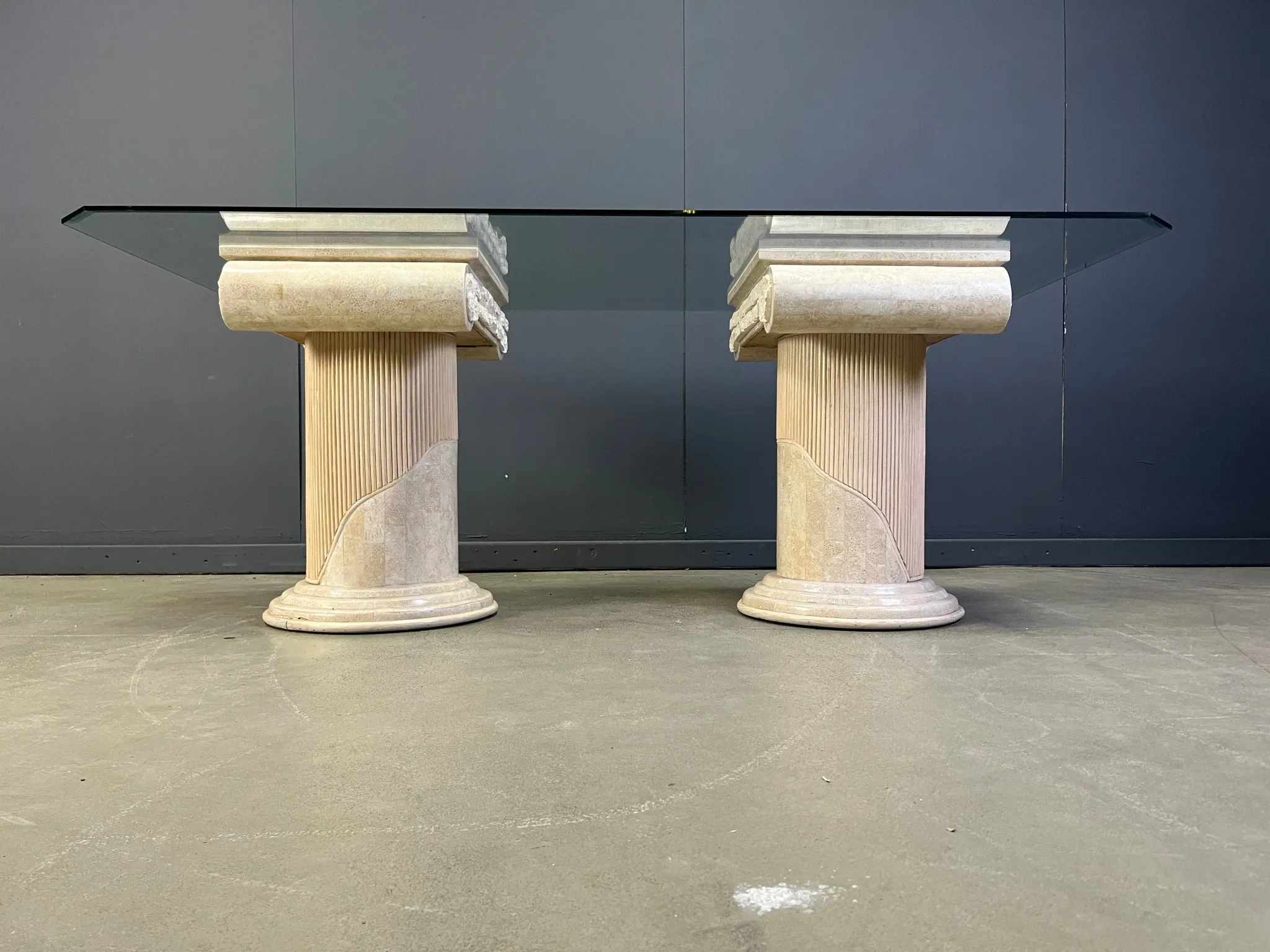 Vintage tessellated stone pedestal dining table by Maitland Smith, 1970s