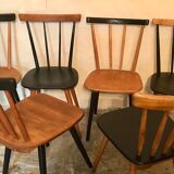 Set of 6 mismatched vintage chairs with bars and compass legs