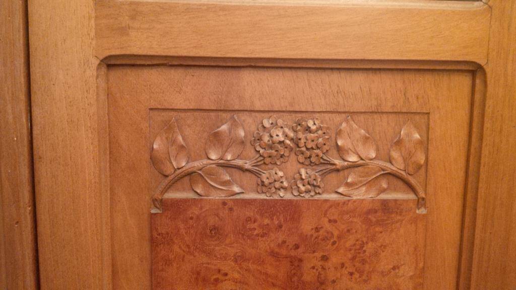 Art Nouveau glass library in walnut burl