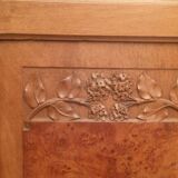 Art Nouveau glass library in walnut burl