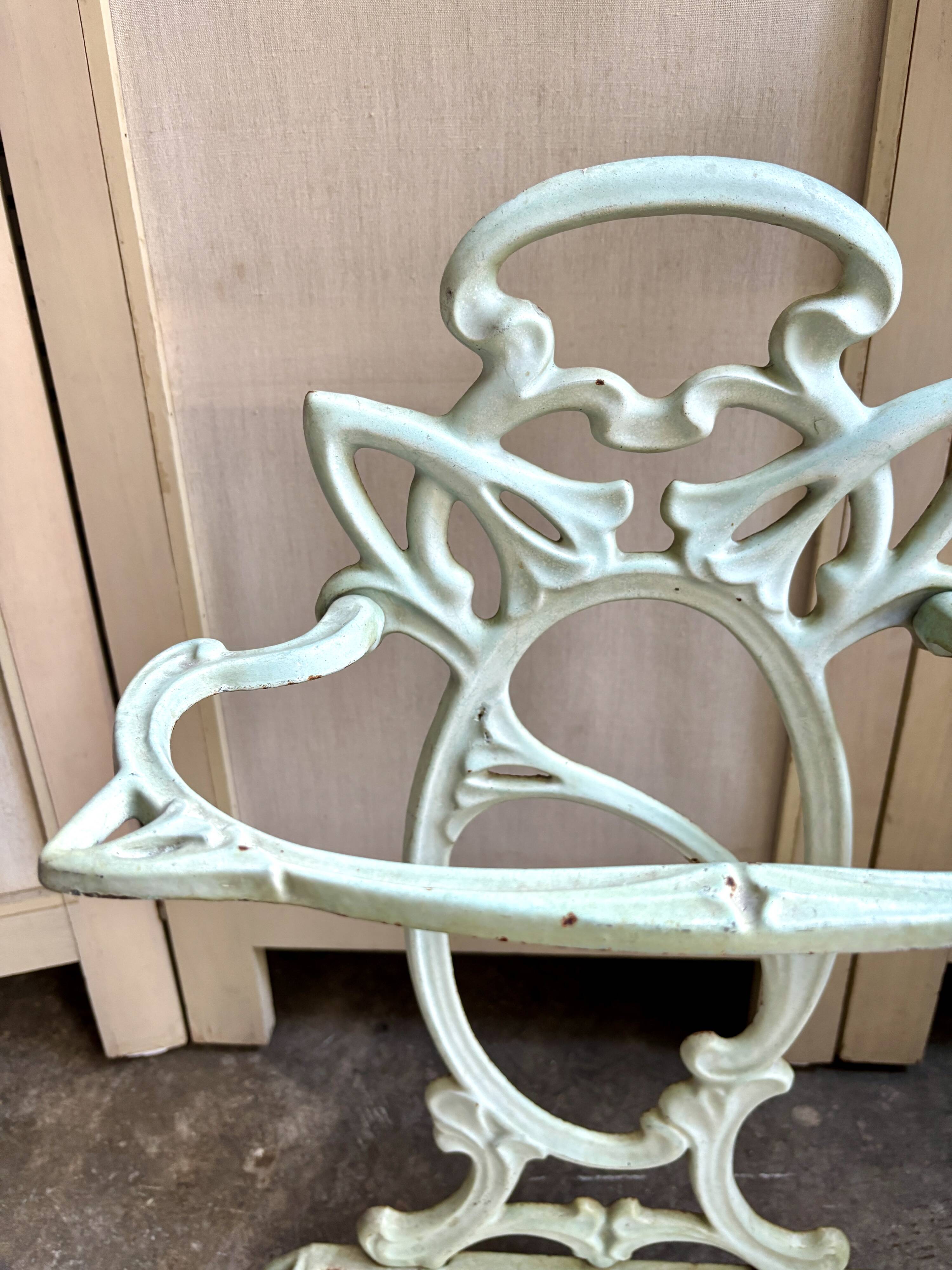 Art Nouveau umbrella stand in water green cast iron
