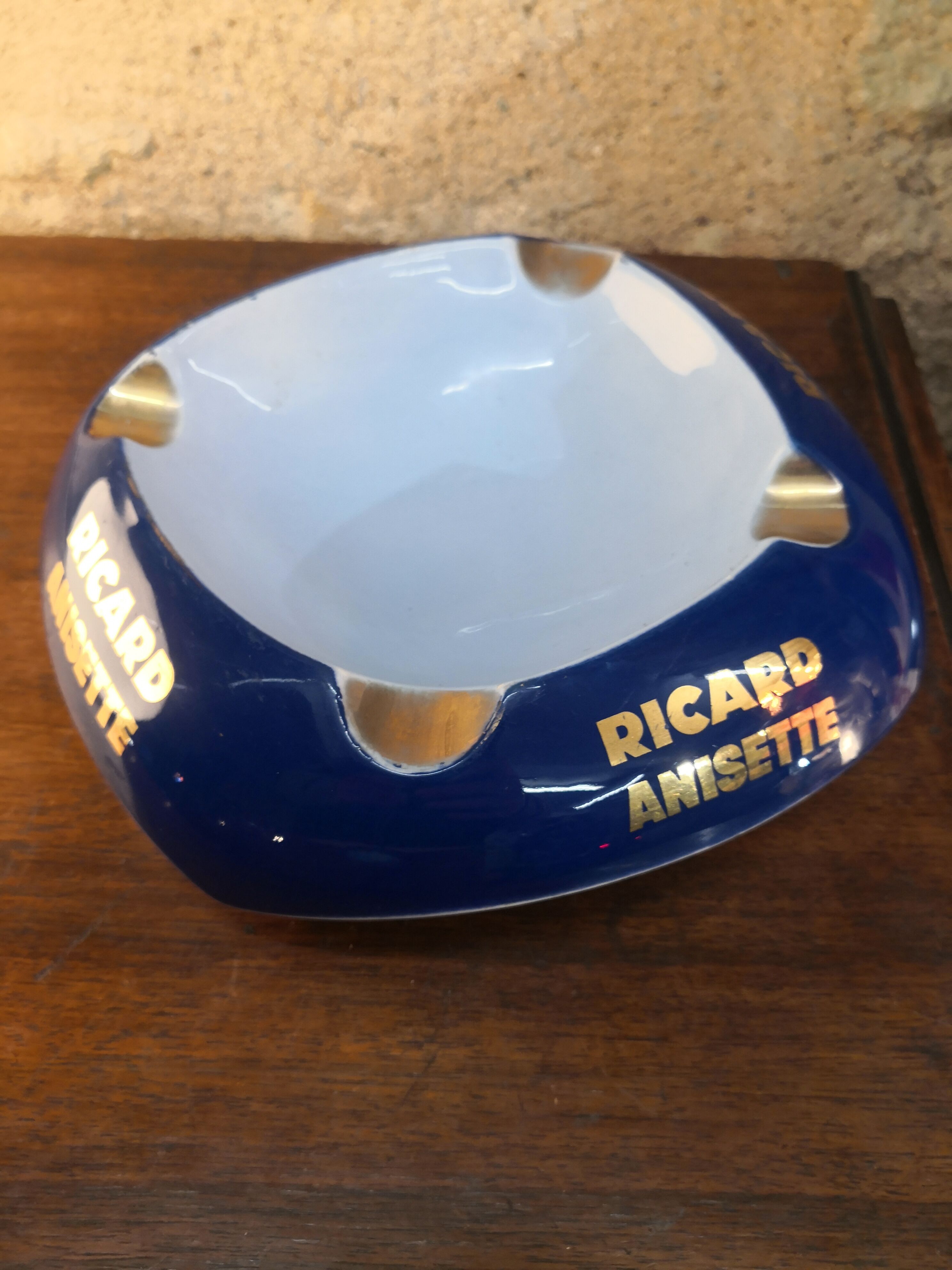blue and gold Ricard advertising ashtray, ceramic