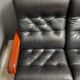 Teak and Black Leather 32 seat sofa by HS Denmark 1970s