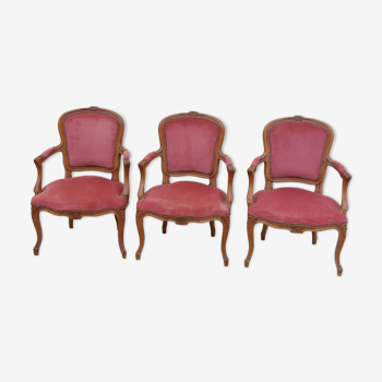 Series of 3 Louis XV chairs in old oak