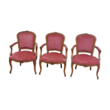 Série de 3 chaises Louis XV en chêne ancienne