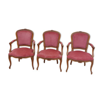 Série de 3 chaises Louis XV en chêne ancienne