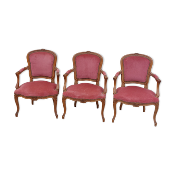 Série de 3 chaises Louis XV en chêne ancienne