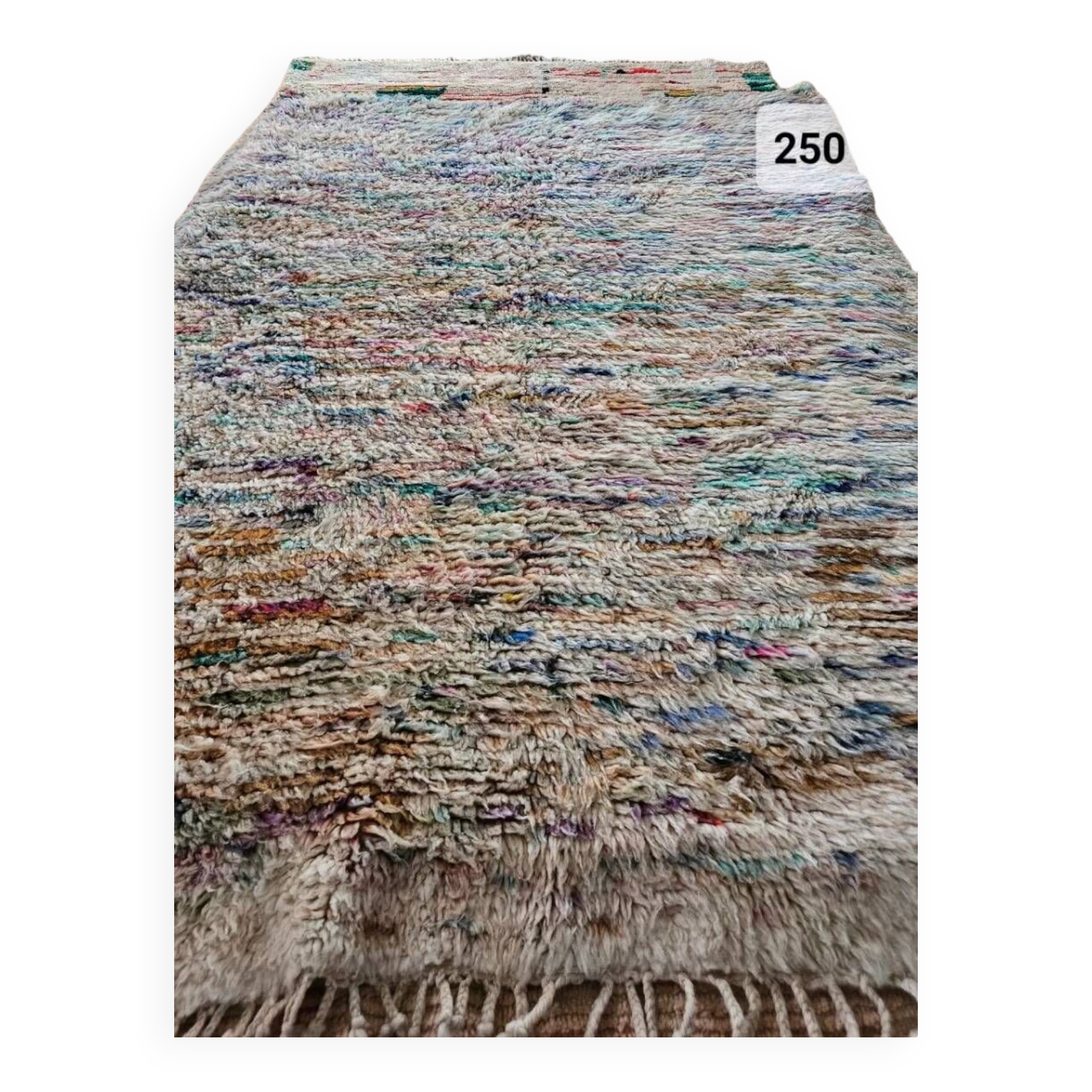 Berber boujaad rug in rustic wool 250 x 185 cm light mottled