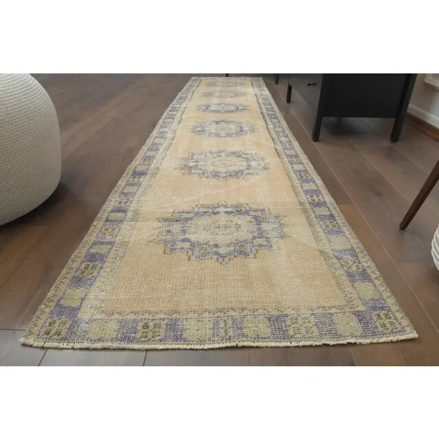 1970s Vintage Turkish Hand-Knotted Wool Cotton Orange Runner Rug 77x314