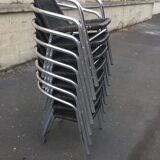 Eight Roland Vlaemynck aluminum coffee terrace armchairs (stackable)