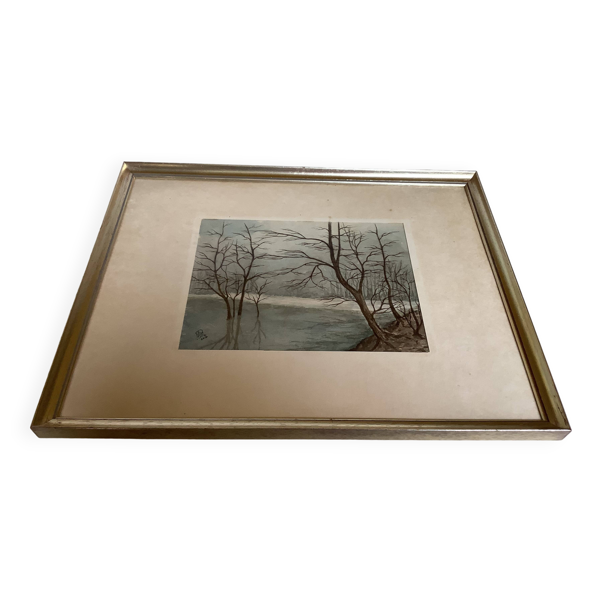 Winter landscape frame gouache