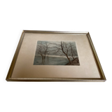 Winter landscape frame gouache