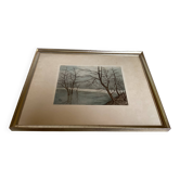Winter landscape frame gouache