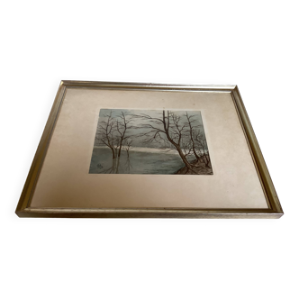 Winter landscape frame gouache