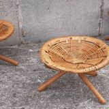 Low wicker and rattan stools, 1970s. (Set of 3)