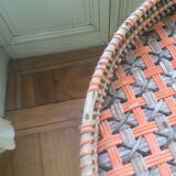 Round old rattan pedestal table